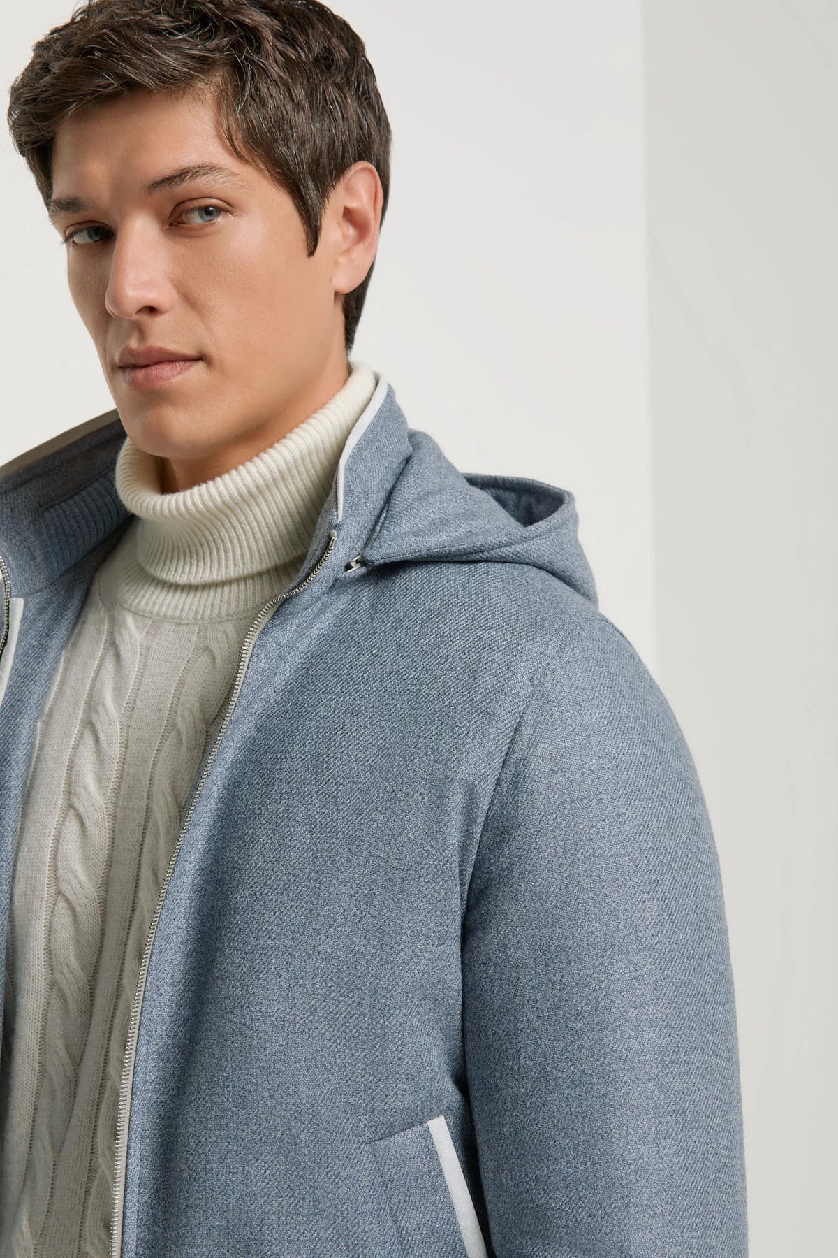 Pini Parma Made in Italy men light blue hooded bomber winter outwear