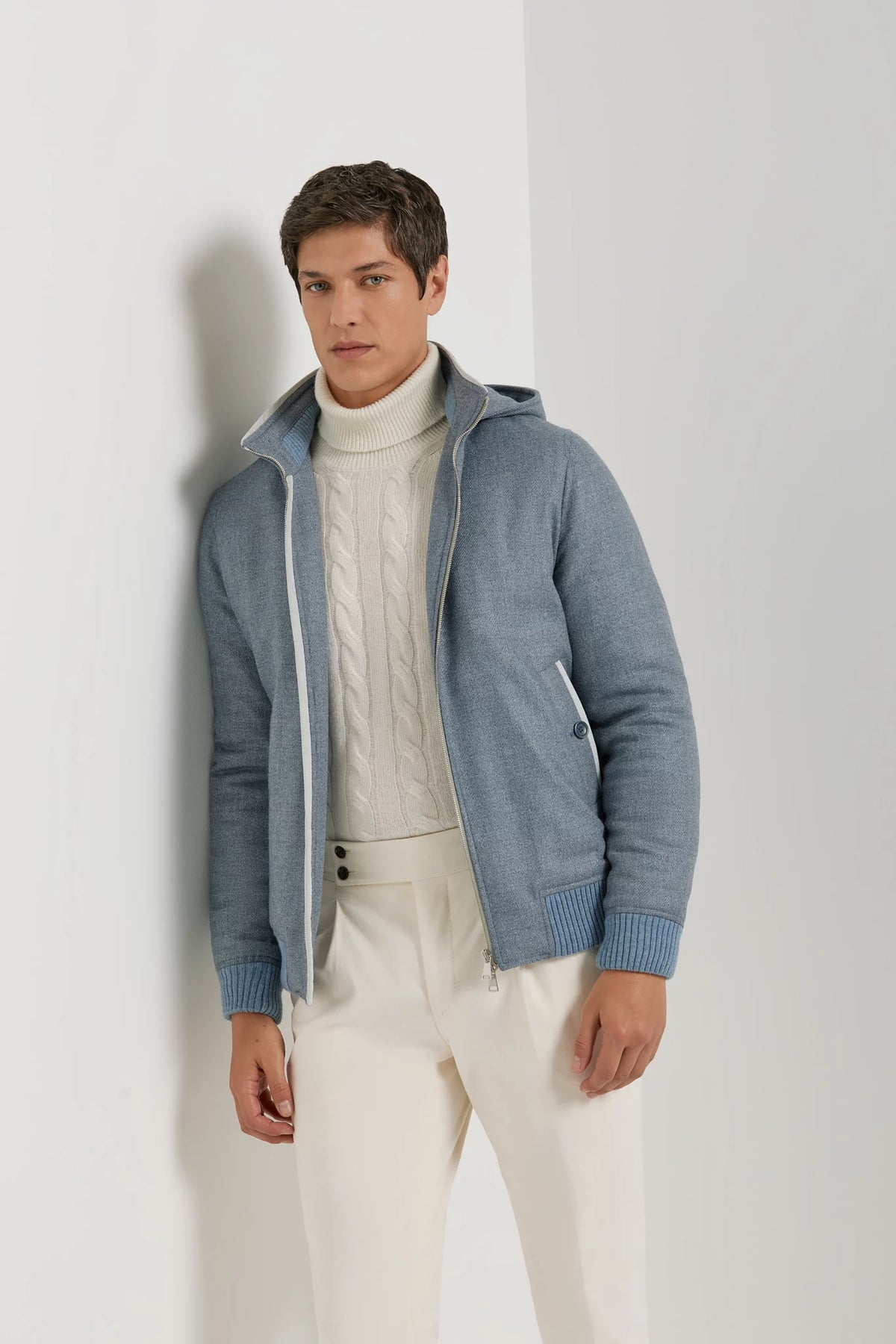 Pini Parma Made in Italy men light blue hooded bomber winter outwear