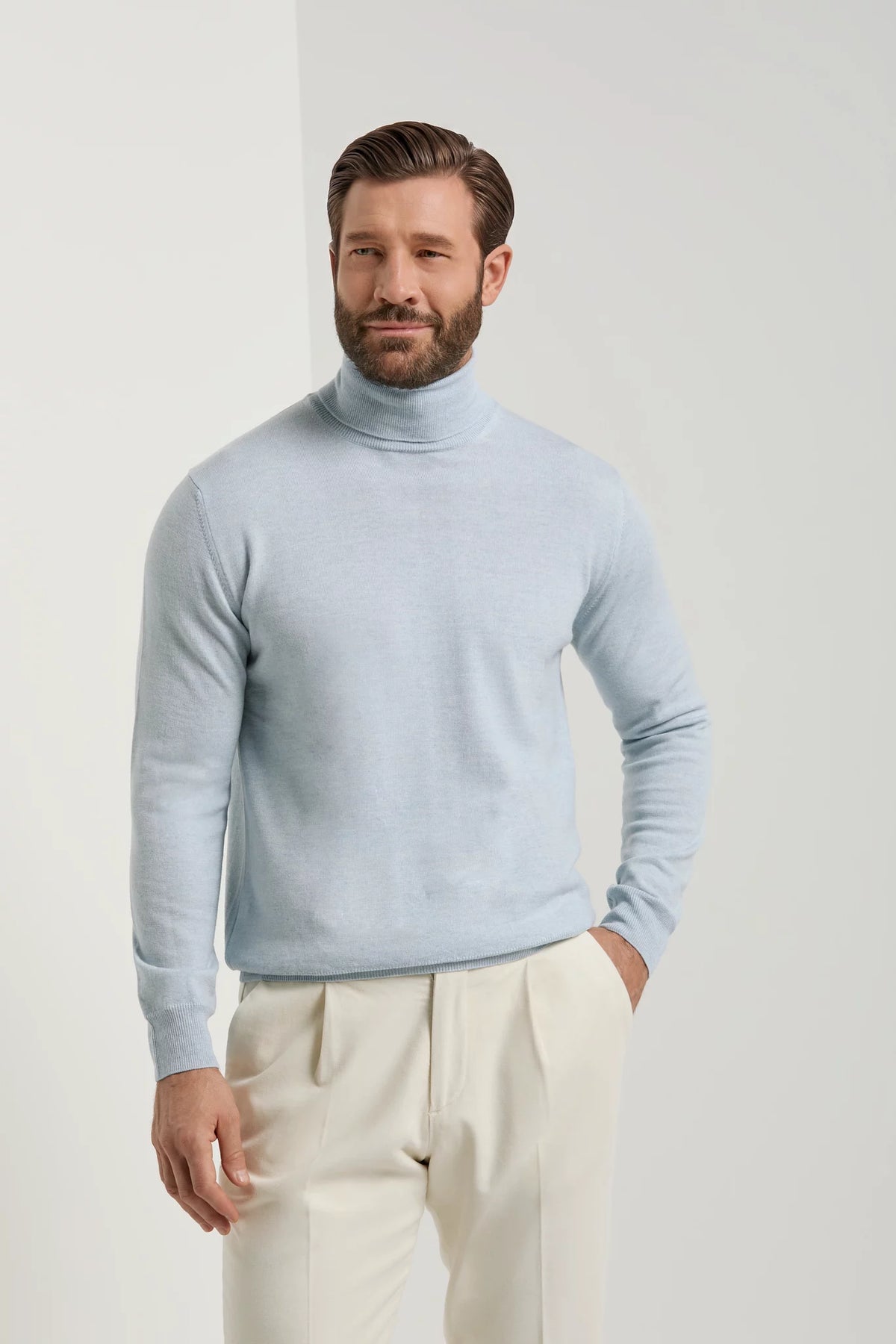 men pini parma light blue turtleneck made in italy in merino wool 