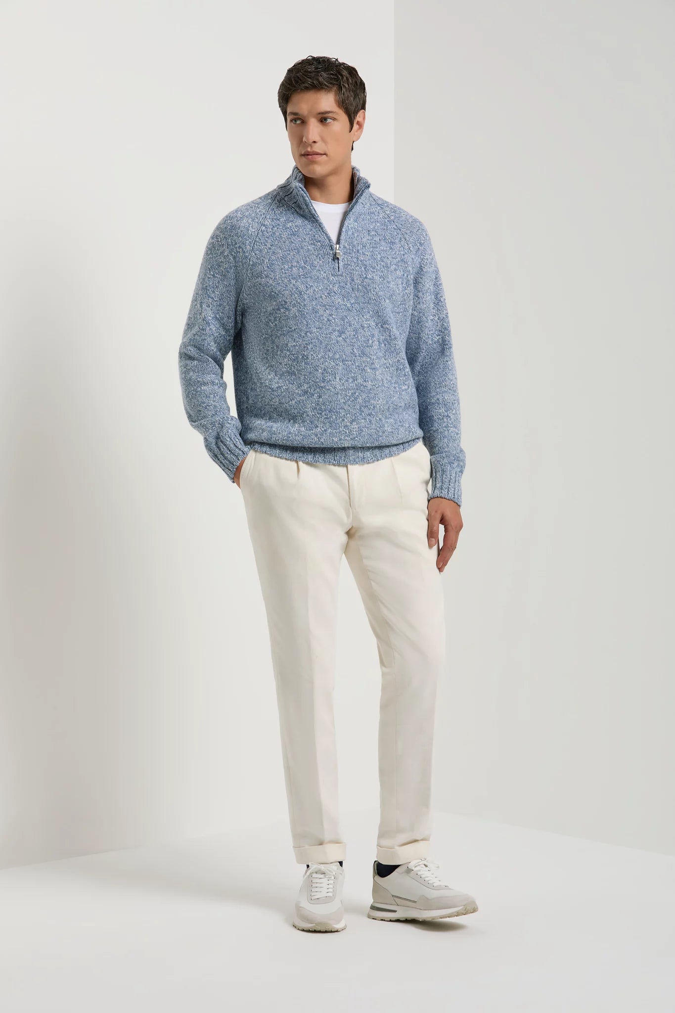 men pini parma light blue half zip sweater made in italy by gran sasso 