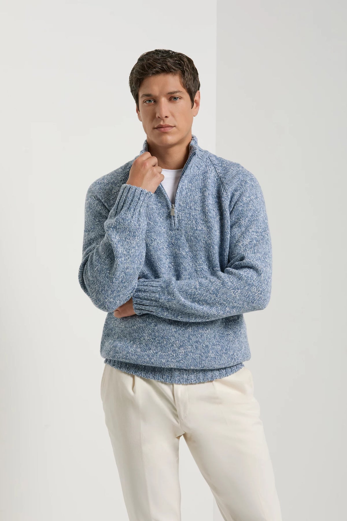 men pini parma light blue half zip sweater made in italy by gran sasso 