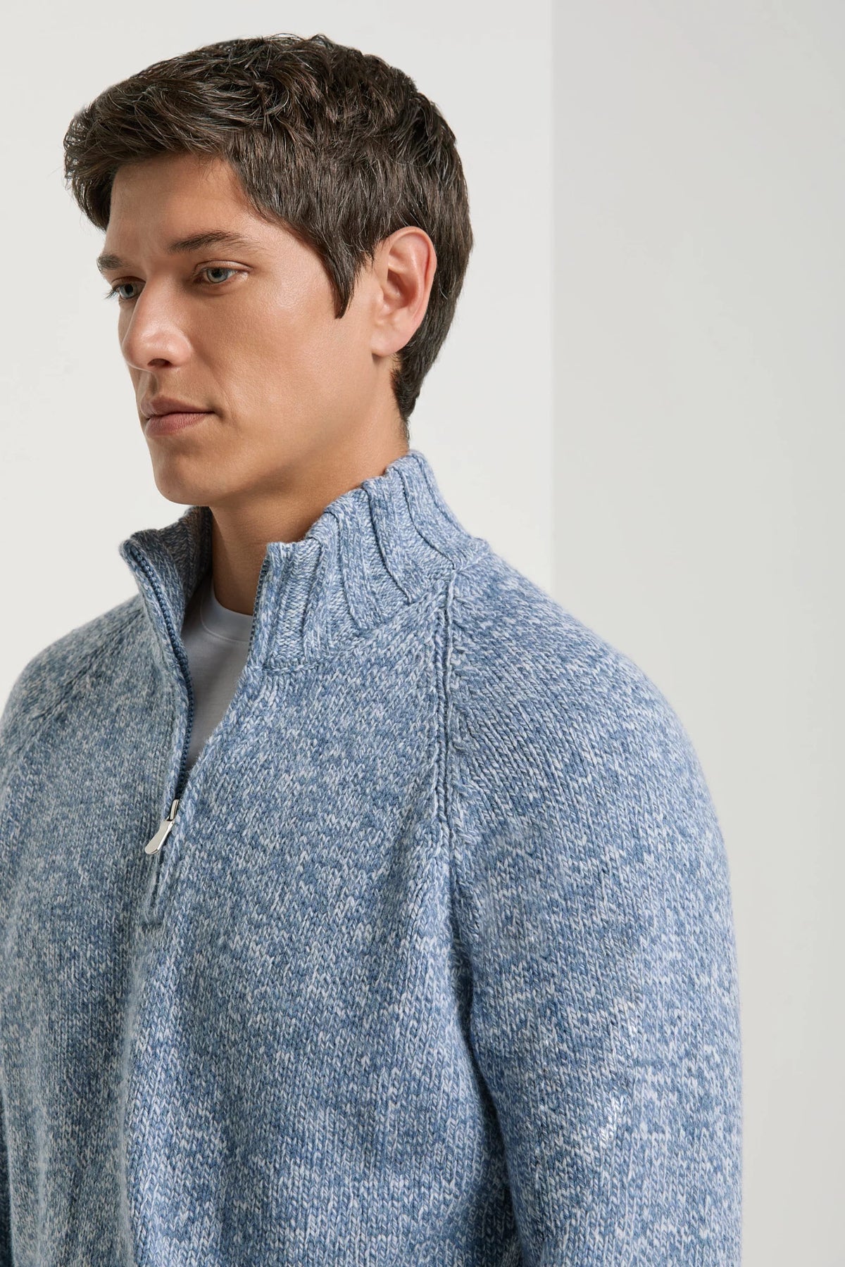 men pini parma light blue half zip sweater made in italy by gran sasso 