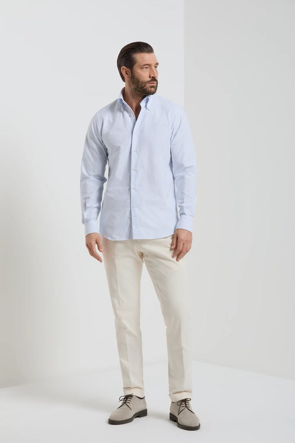 Camicia button down azzurra a righe - Made In Italy