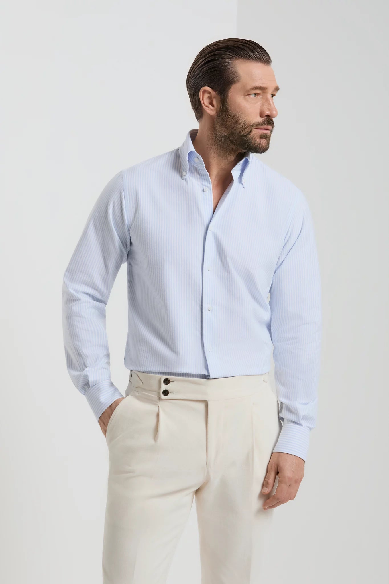 Light blue striped button down shirt - Made In Italy