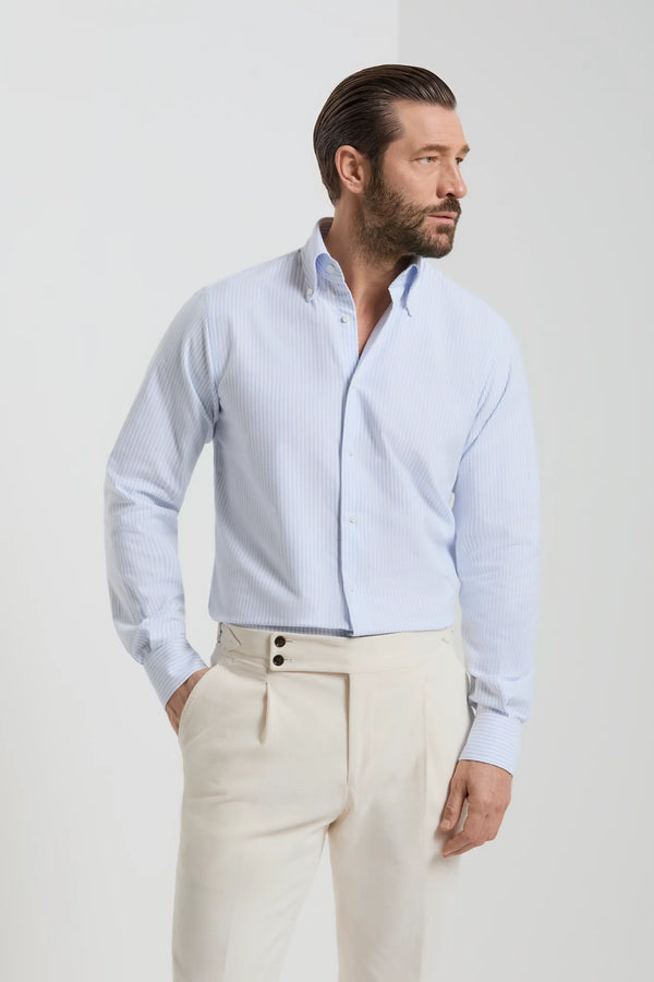 Camicia button down azzurra a righe - Made In Italy
