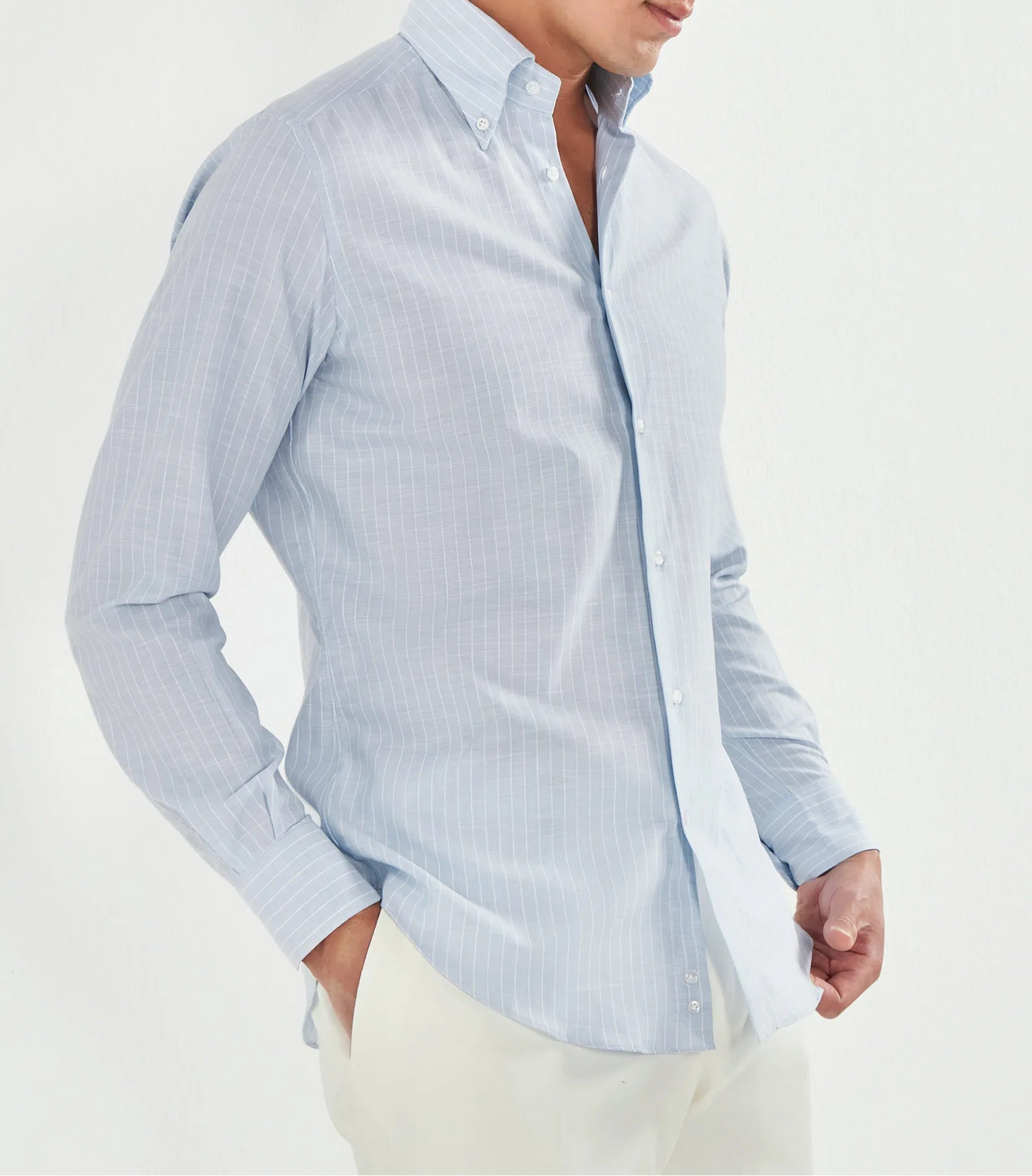 Pini Parma men made in italy light blue striped chambray button down shirt 