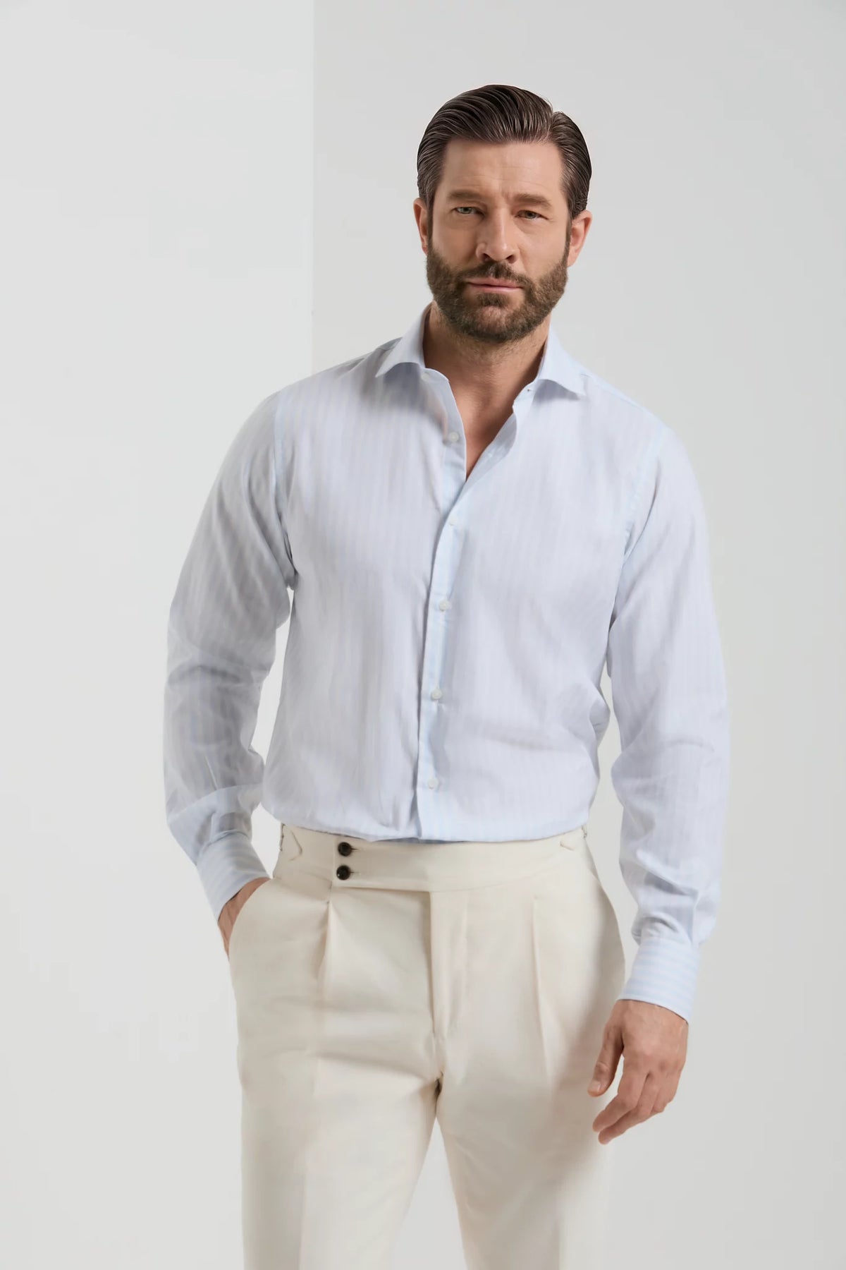 Pini Parma made in Italy men light blue striped shirt 