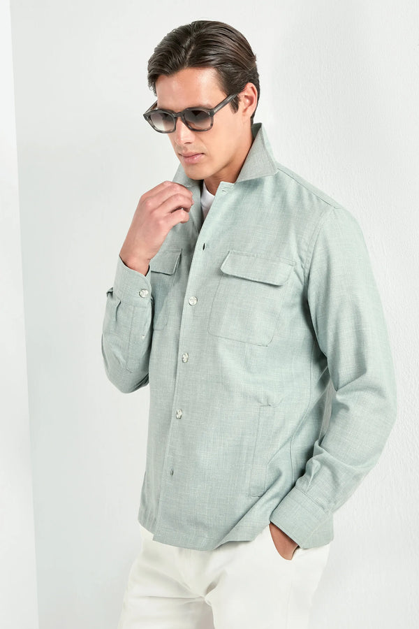 Men Pini Parma light green overshirt made in italy in wool, silk and linen 