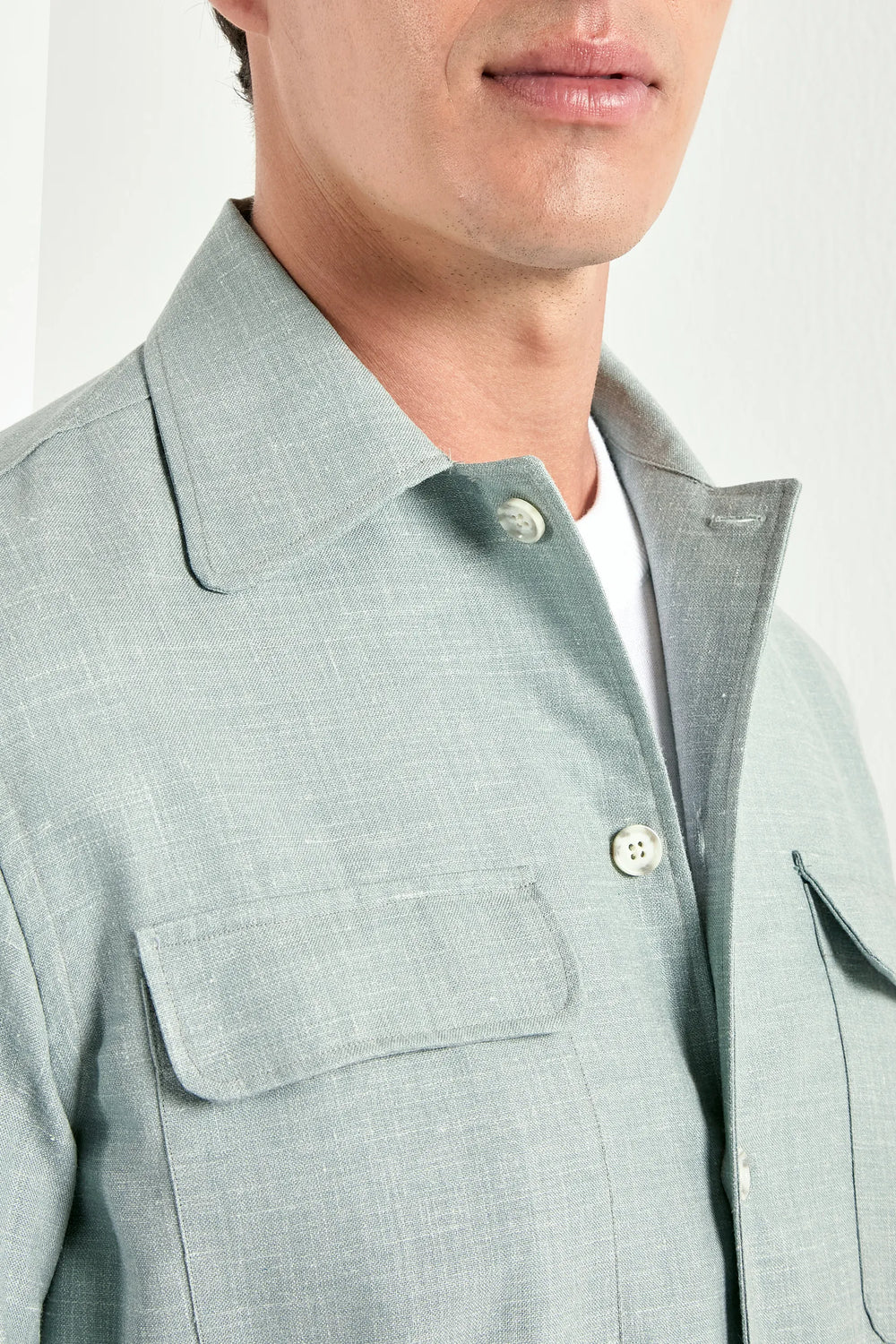 Men Pini Parma light green overshirt made in italy in wool, silk and linen 
