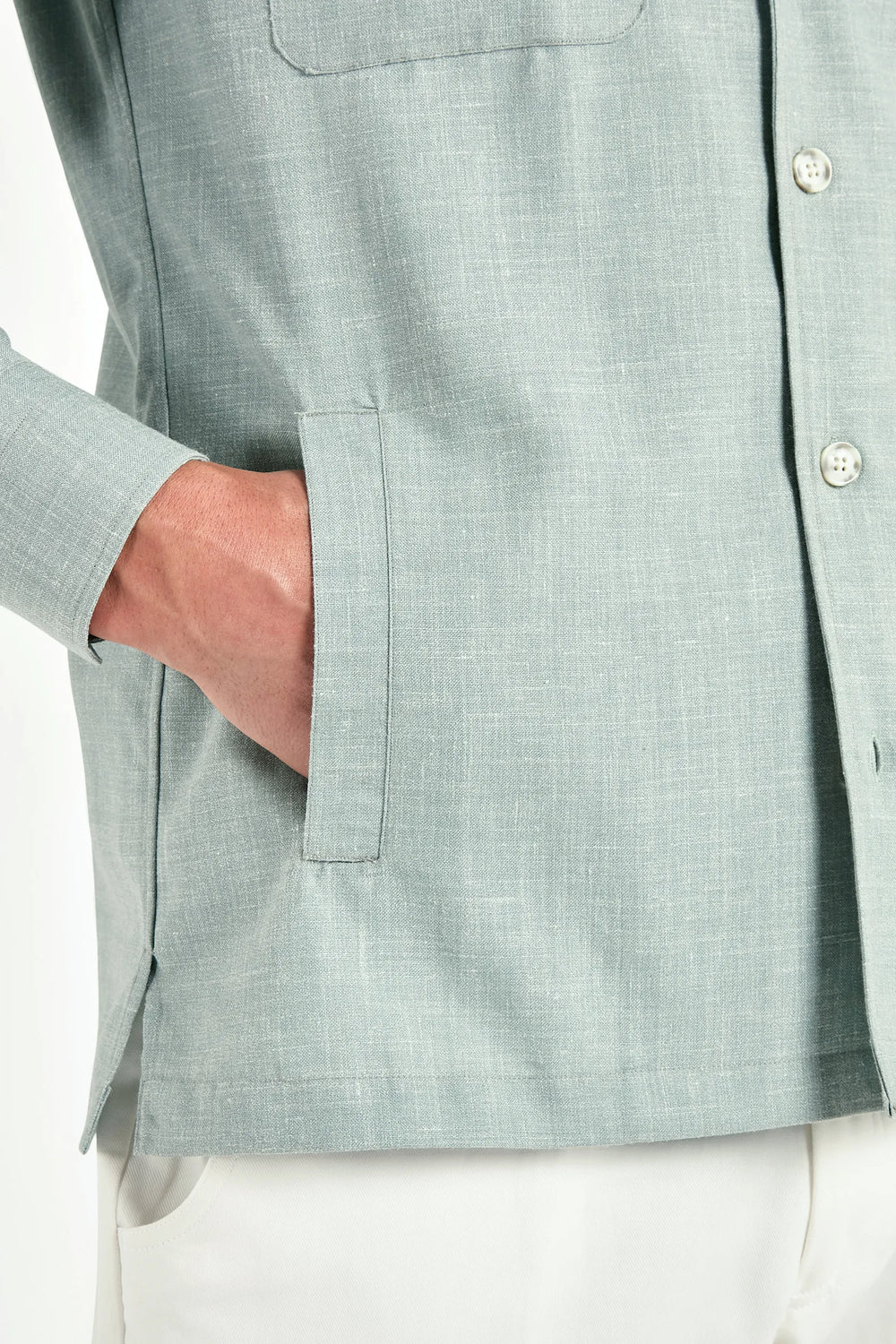 Men Pini Parma light green overshirt made in italy in wool, silk and linen 