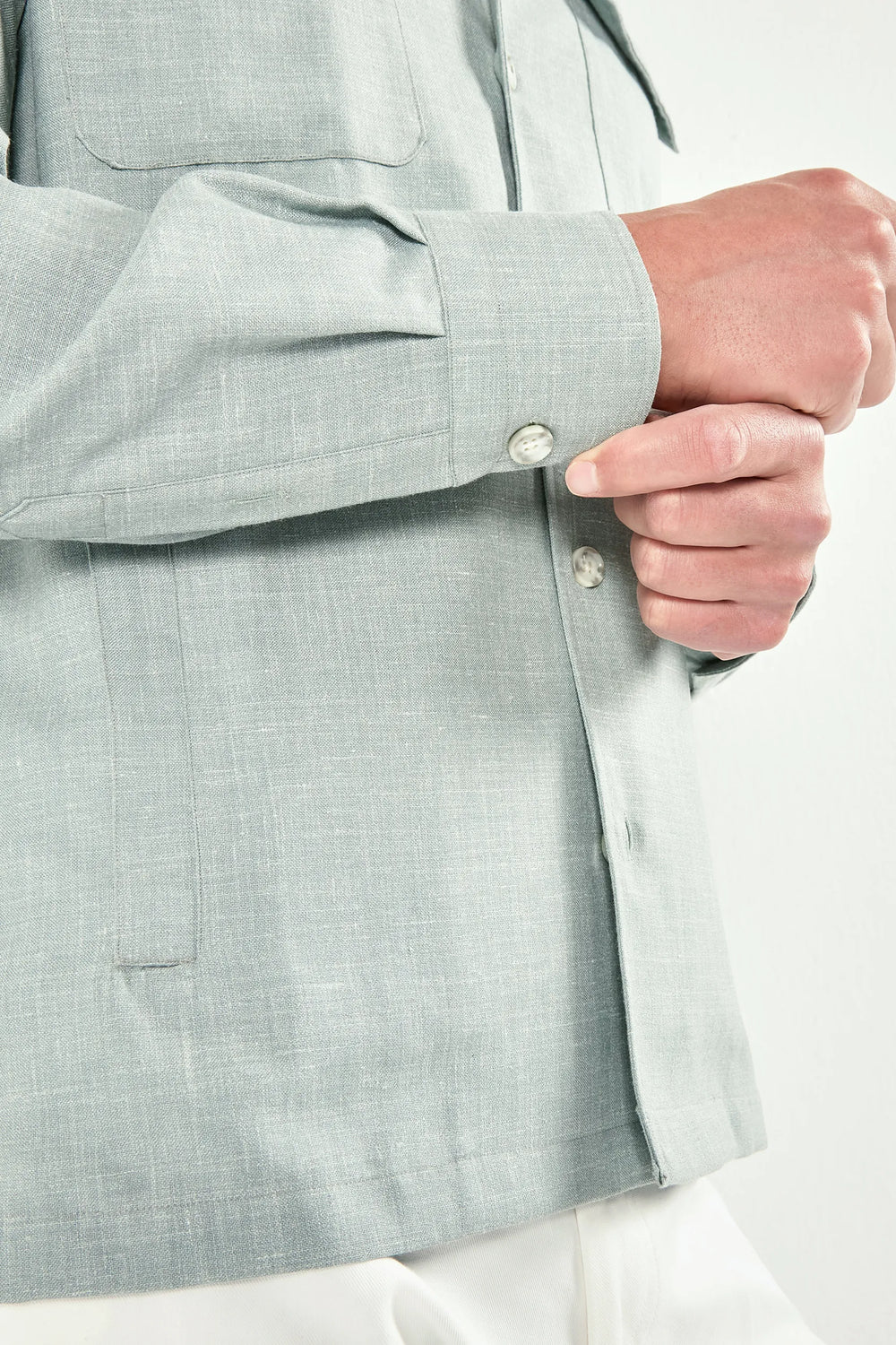 Men Pini Parma light green overshirt made in italy in wool, silk and linen 