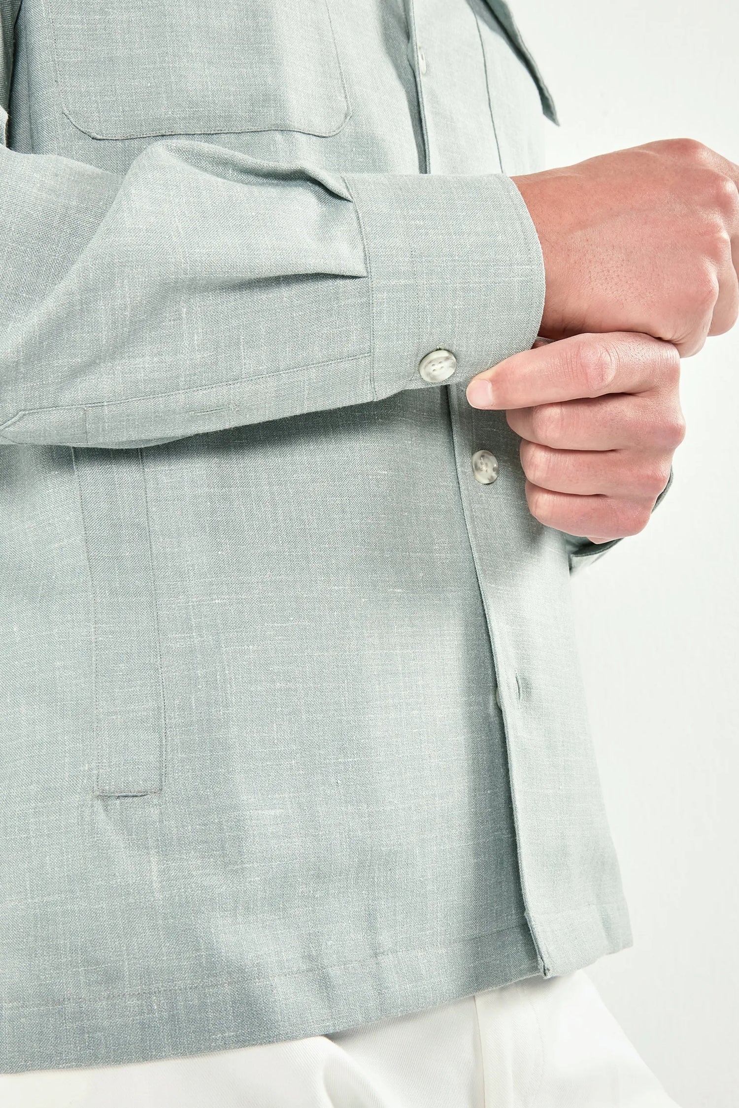 Men Pini Parma light green overshirt made in italy in wool, silk and linen 