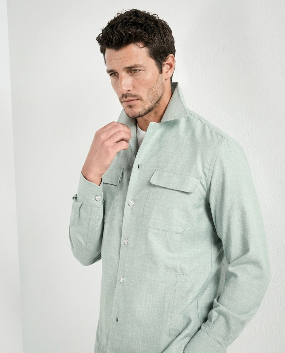 Men Pini Parma light green overshirt made in italy in wool, silk and linen 