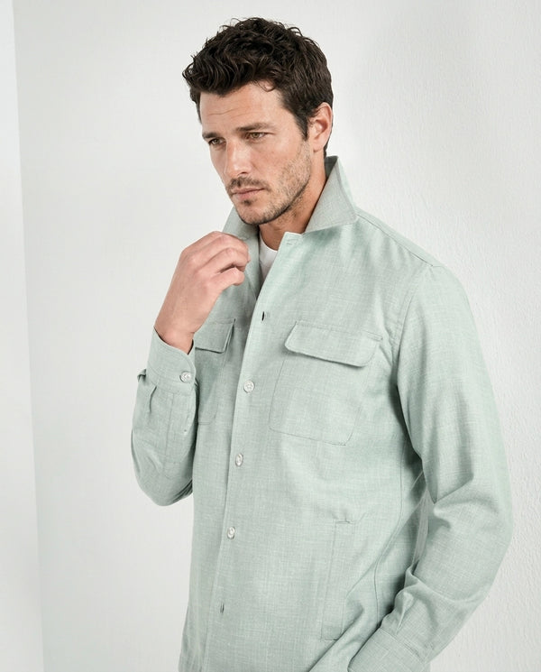 Men Pini Parma light green overshirt made in italy in wool, silk and linen 