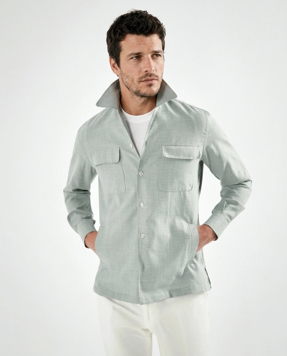 Men Pini Parma light green overshirt made in italy in wool, silk and linen 