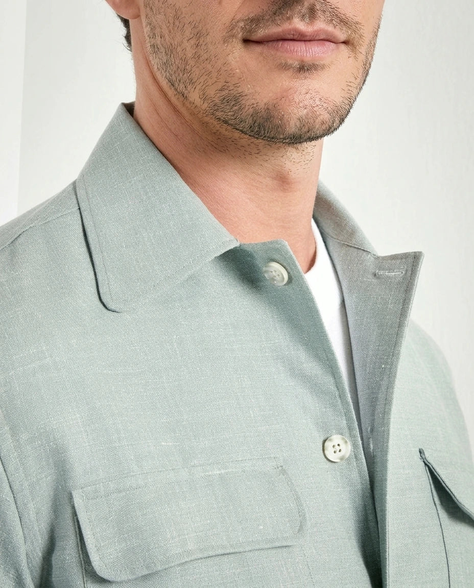 Men Pini Parma light green overshirt made in italy in wool, silk and linen 