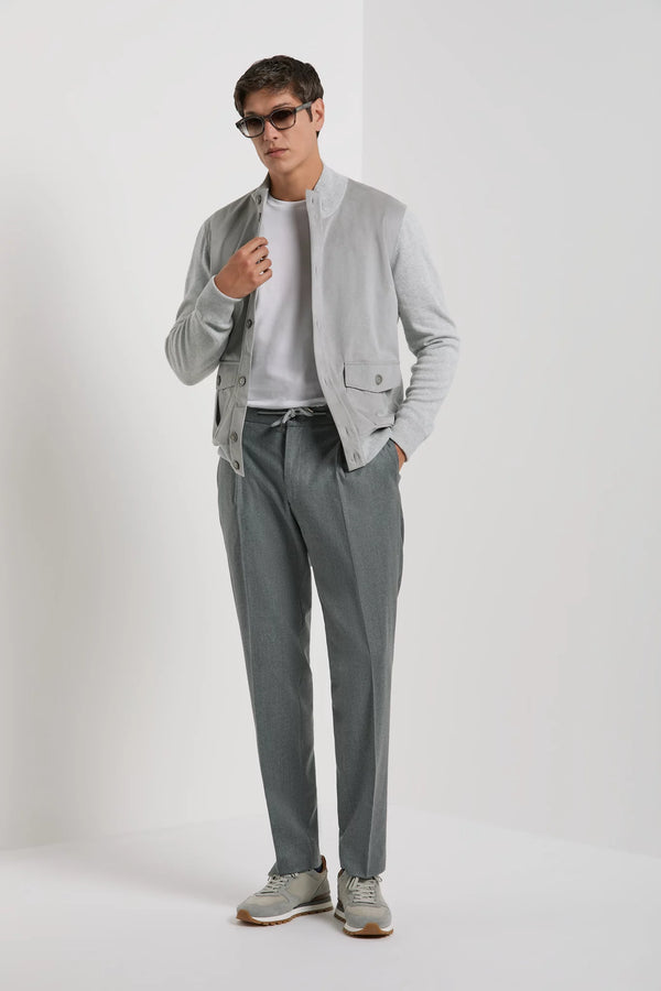 Cardigan en alcantara et laine gris clair - Made in Italy