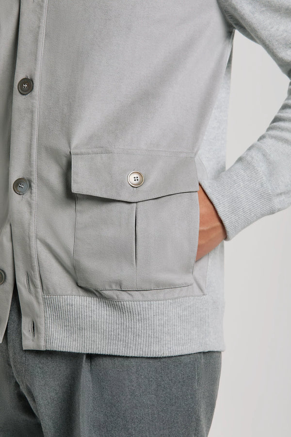 Cardigan en alcantara et laine gris clair - Made in Italy