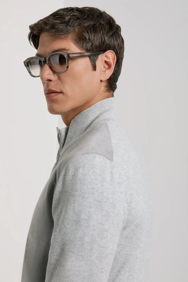 Cardigan en alcantara et laine gris clair - Made in Italy