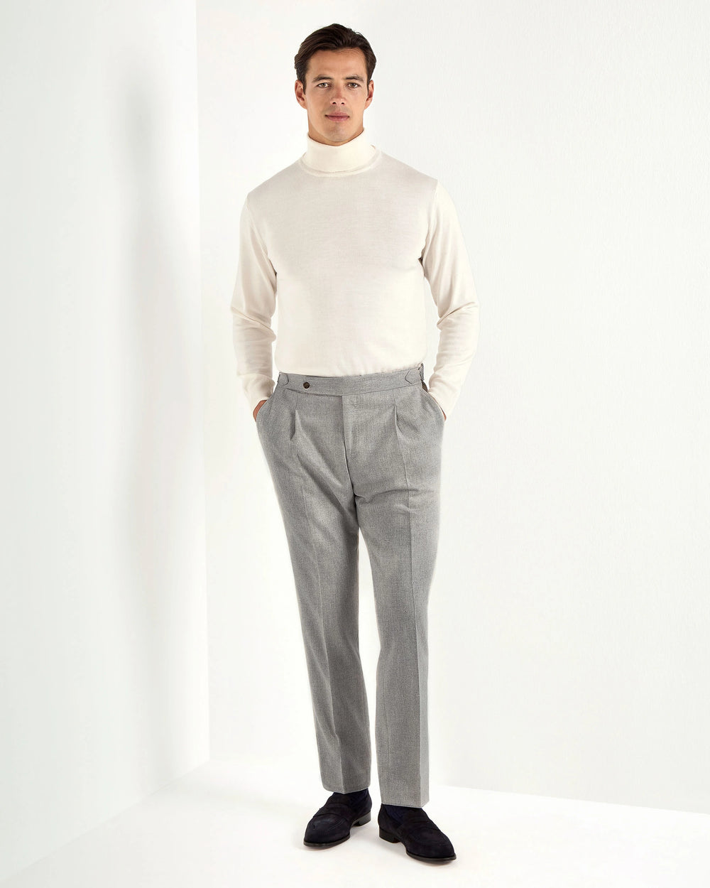 light grey flannel trousers, men's grey trousers, italian flannel pants, light grey roma trousers, luxury men's trousers, elegant men's pants, refined flannel trousers, tailored grey trousers, premium italian trousers, sophisticated men's flannel pants, timeless italian trousers, upscale men's trousers, classic grey pants, italian craftsmanship trousers, premium men's flannel trousers, refined italian roma trousers