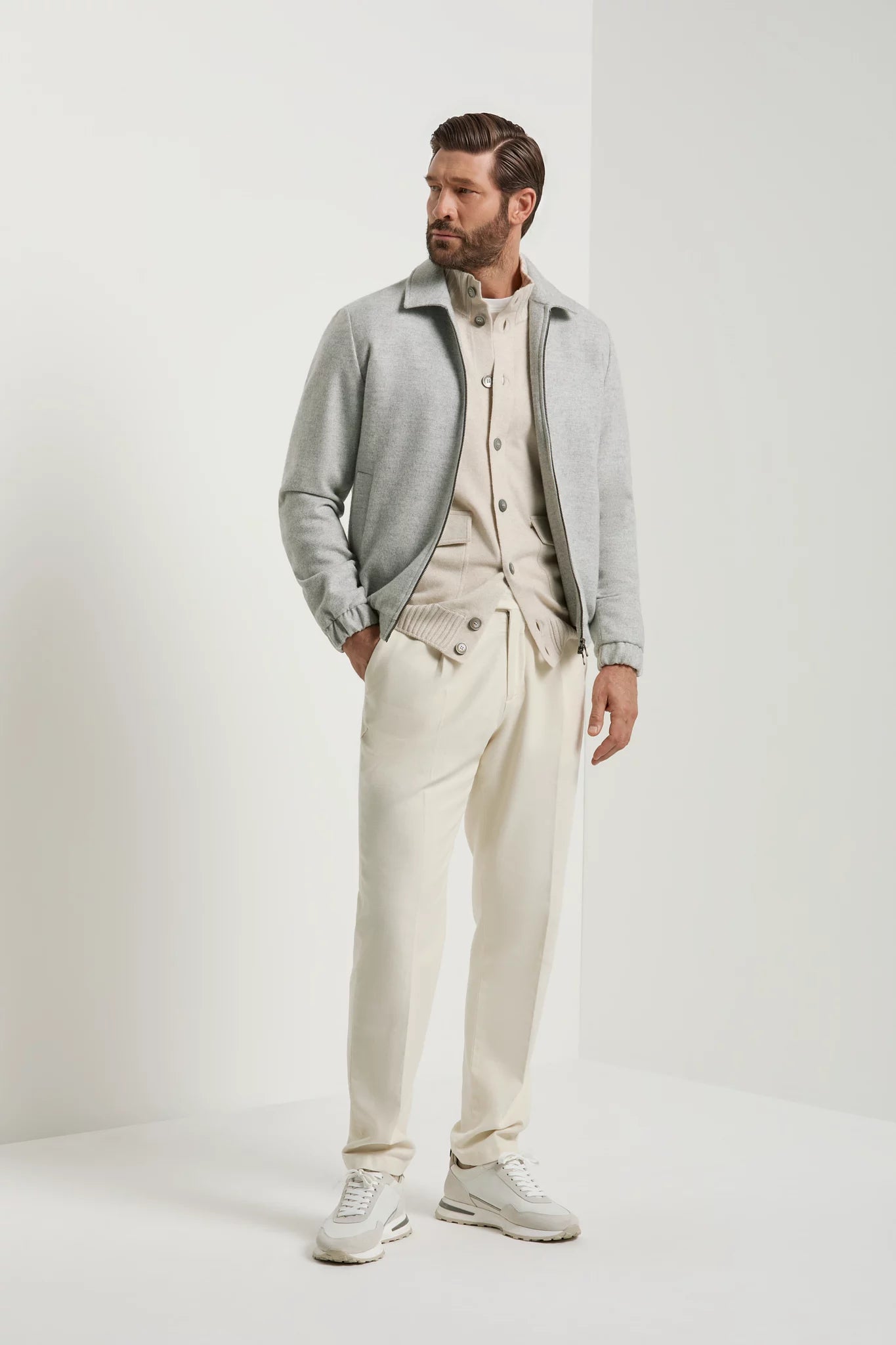 men pini parma light grey bomber with herringone made in italy in wool