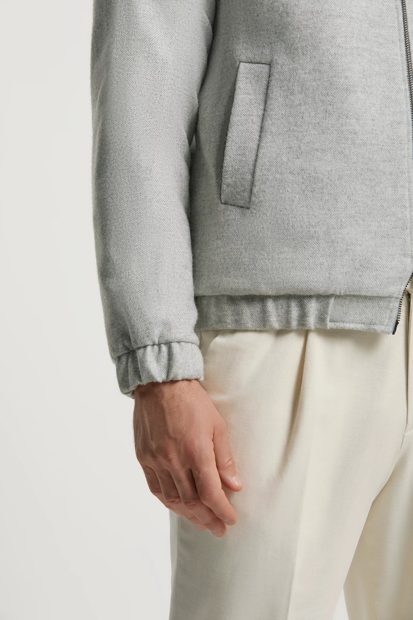 men pini parma light grey bomber with herringone made in italy in wool