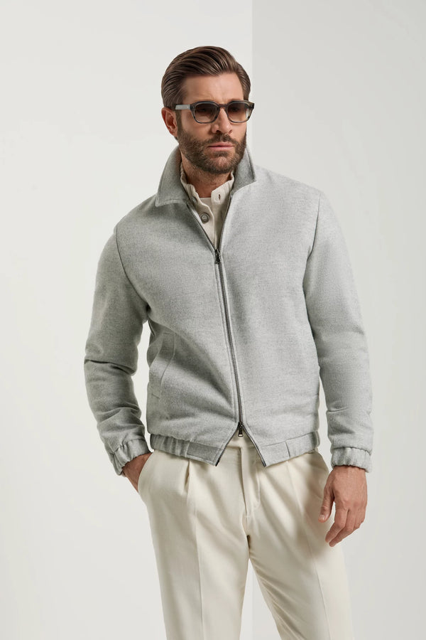 men pini parma light grey bomber with herringone made in italy in wool