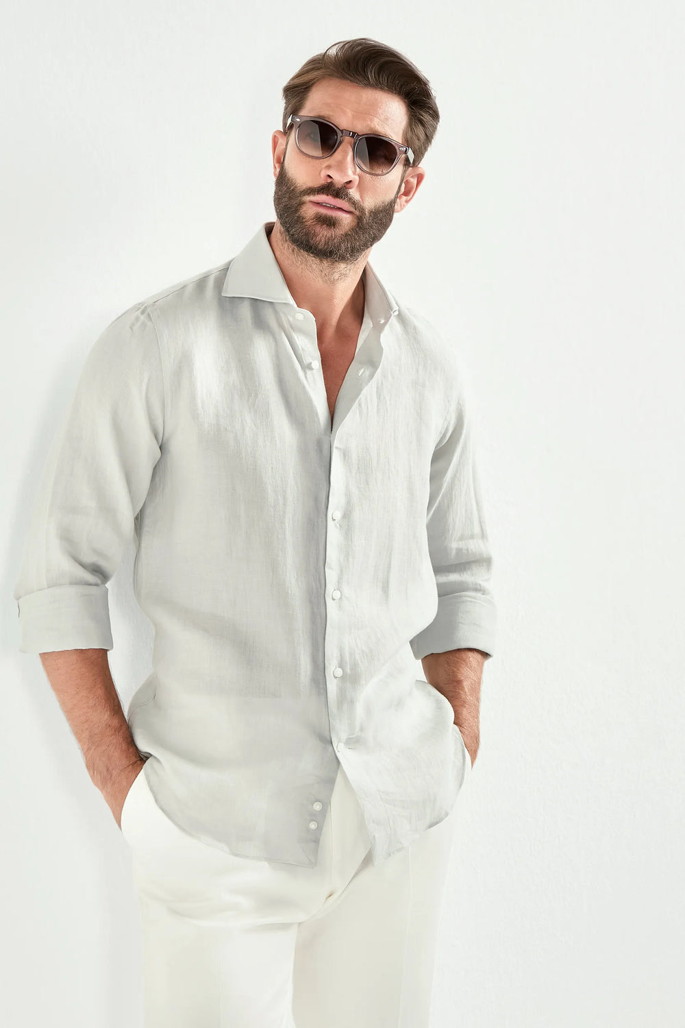 light grey linen shirt, men's grey linen shirt, italian linen shirt, light grey summer shirt, luxury men's shirt, elegant men's shirt, refined linen shirt, tailored grey shirt, premium italian shirt, sophisticated men's summer shirt, timeless italian shirt, upscale men's linen shirt, classic grey linen shirt, italian craftsmanship shirt, premium men's linen shirt, refined italian linen shirt