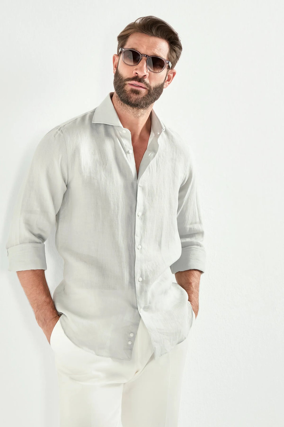 light grey linen shirt, men's grey linen shirt, italian linen shirt, light grey summer shirt, luxury men's shirt, elegant men's shirt, refined linen shirt, tailored grey shirt, premium italian shirt, sophisticated men's summer shirt, timeless italian shirt, upscale men's linen shirt, classic grey linen shirt, italian craftsmanship shirt, premium men's linen shirt, refined italian linen shirt