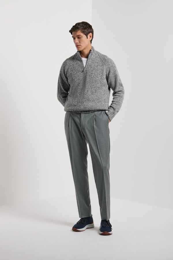 Pini Parma men made in italy light grey mouline half zip sweater wool 