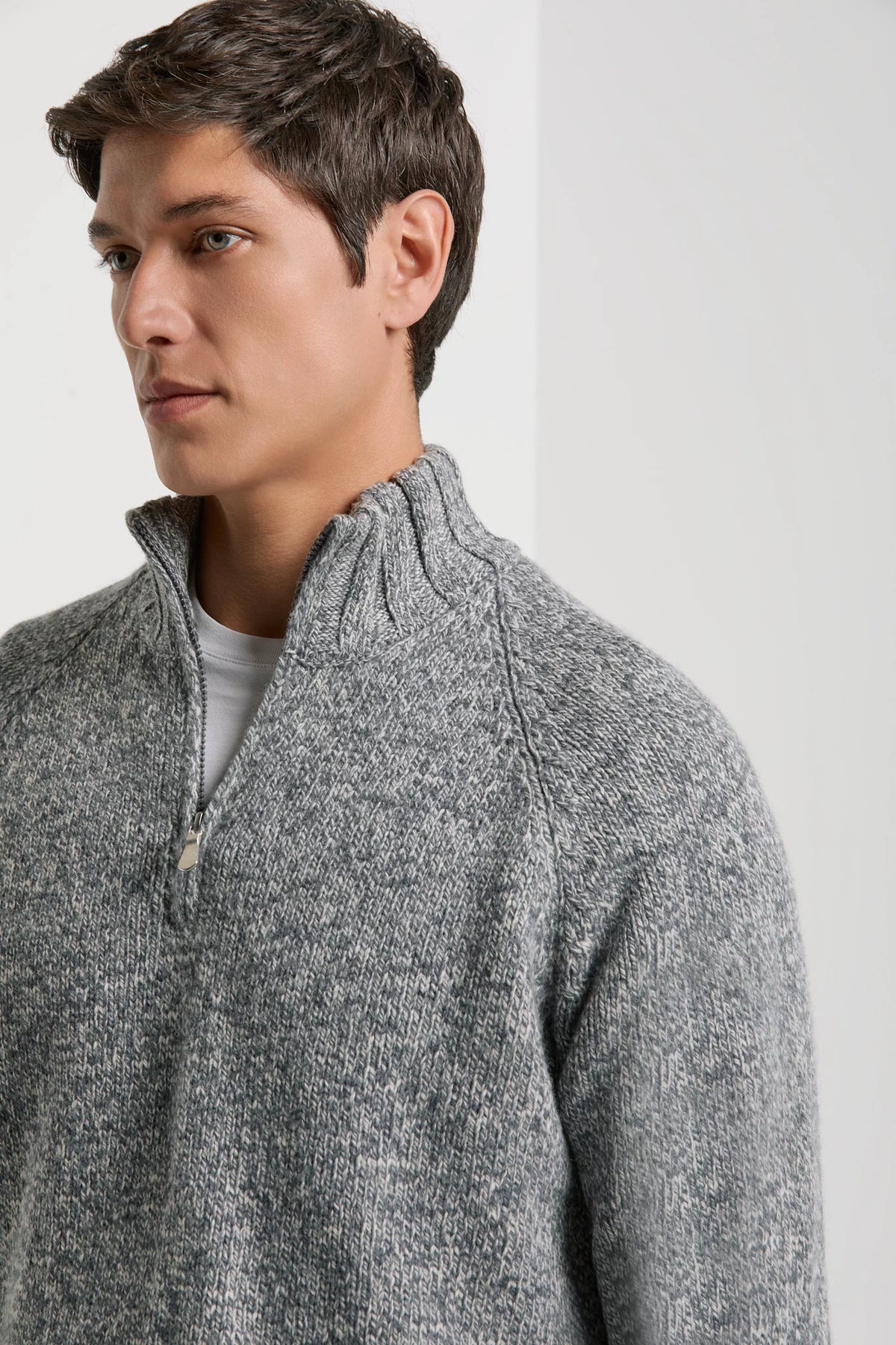 Pini Parma men made in italy light grey mouline half zip sweater wool 