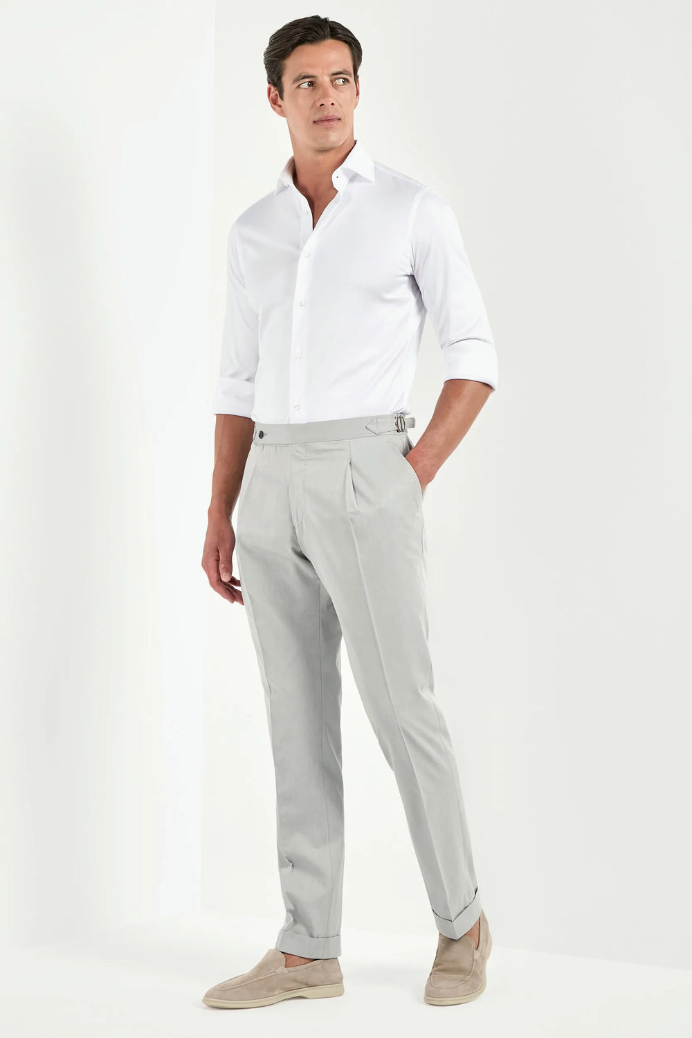 Men Pini Parma light grey trousers made in Italy in wool and cotton 