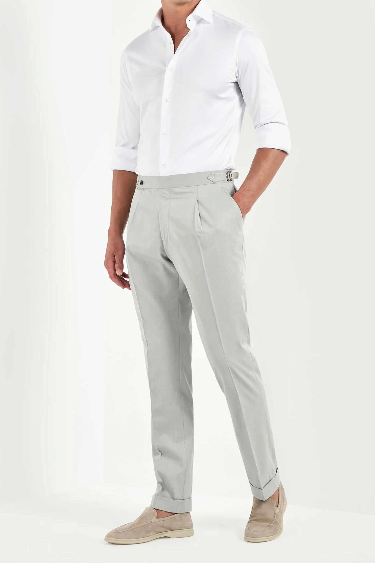 Men Pini Parma light grey trousers made in Italy in wool and cotton 