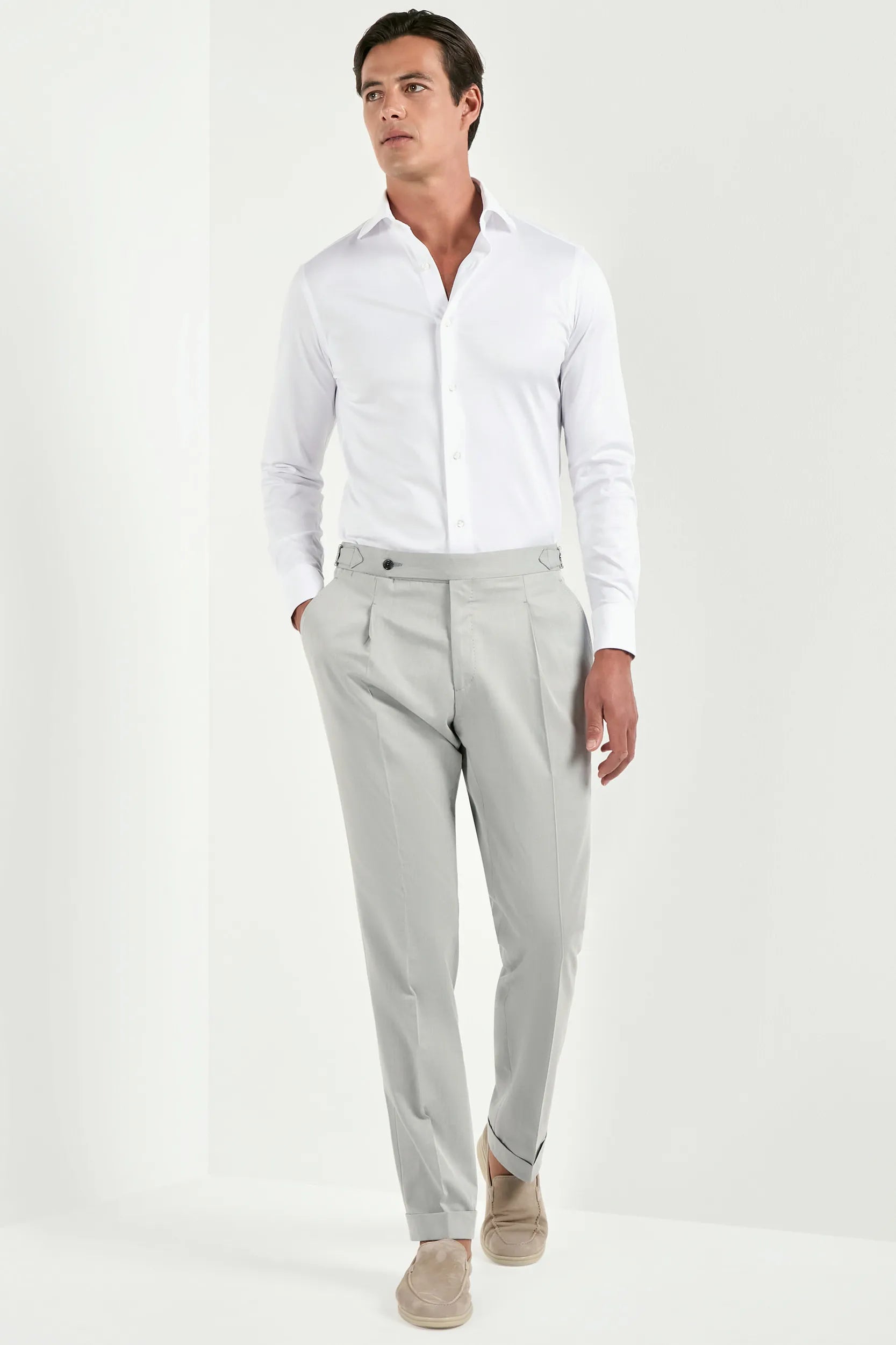 Men Pini Parma light grey trousers made in Italy in wool and cotton 