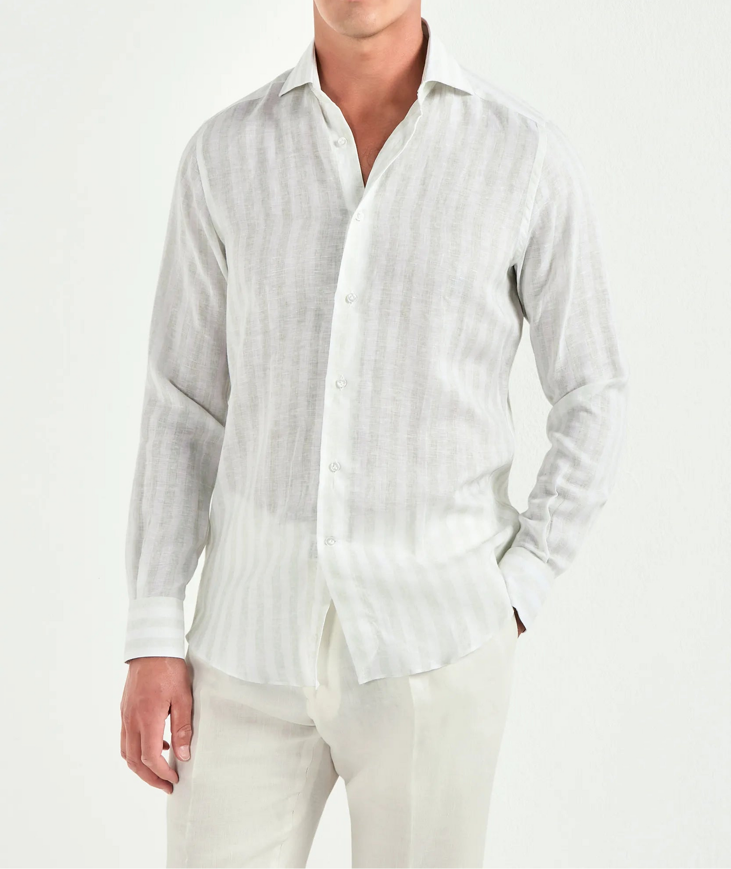 Pini Parma men imade in italy light sage  striped linen shirt