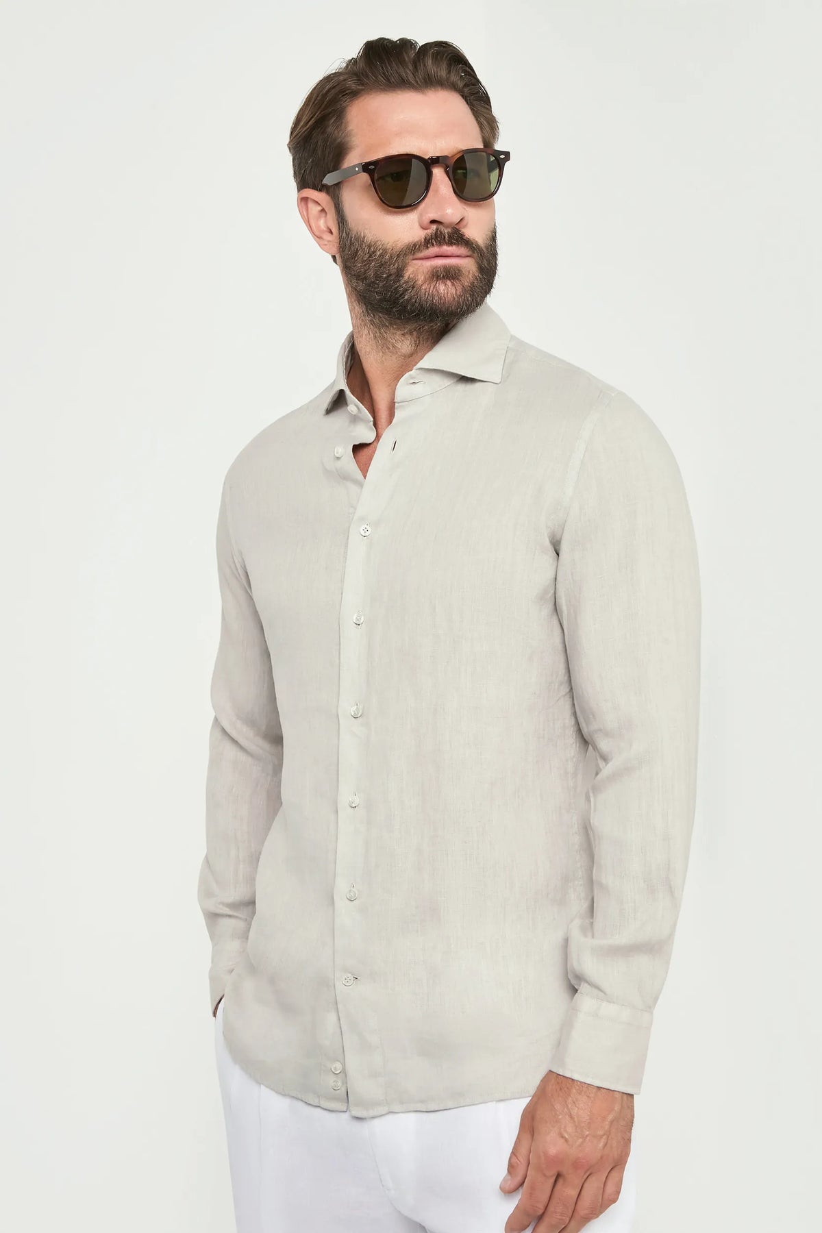 light stone linen shirt, men's stone linen shirt, italian linen shirt, garment dyed linen shirt, luxury men's shirt, elegant men's shirt, refined linen shirt, tailored stone shirt, premium italian shirt, sophisticated men's summer shirt, timeless italian shirt, upscale men's linen shirt, classic stone linen shirt, italian craftsmanship shirt, premium men's linen shirt, refined italian linen shirt