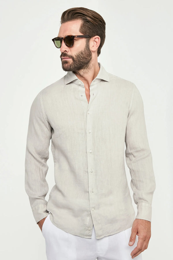 light stone linen shirt, men's stone linen shirt, italian linen shirt, garment dyed linen shirt, luxury men's shirt, elegant men's shirt, refined linen shirt, tailored stone shirt, premium italian shirt, sophisticated men's summer shirt, timeless italian shirt, upscale men's linen shirt, classic stone linen shirt, italian craftsmanship shirt, premium men's linen shirt, refined italian linen shirt