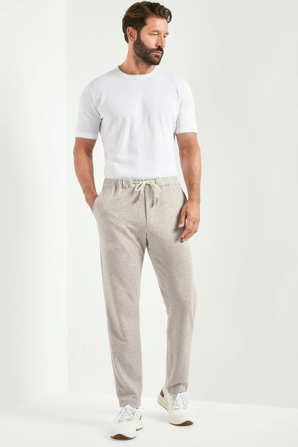 Light taupe jersey jogger pants - Made in Italy