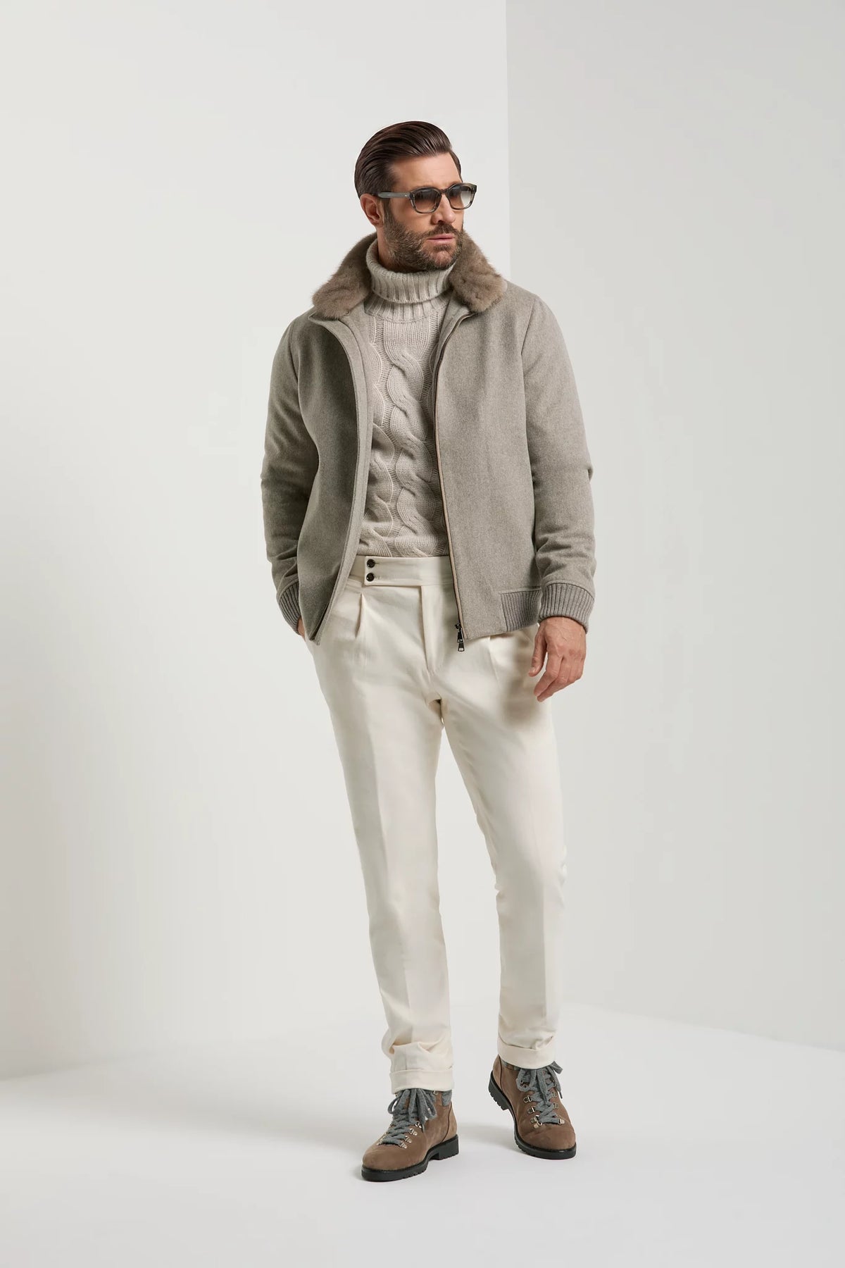 Pini Parma made in Italy men light taupe mink collar bomber outwear