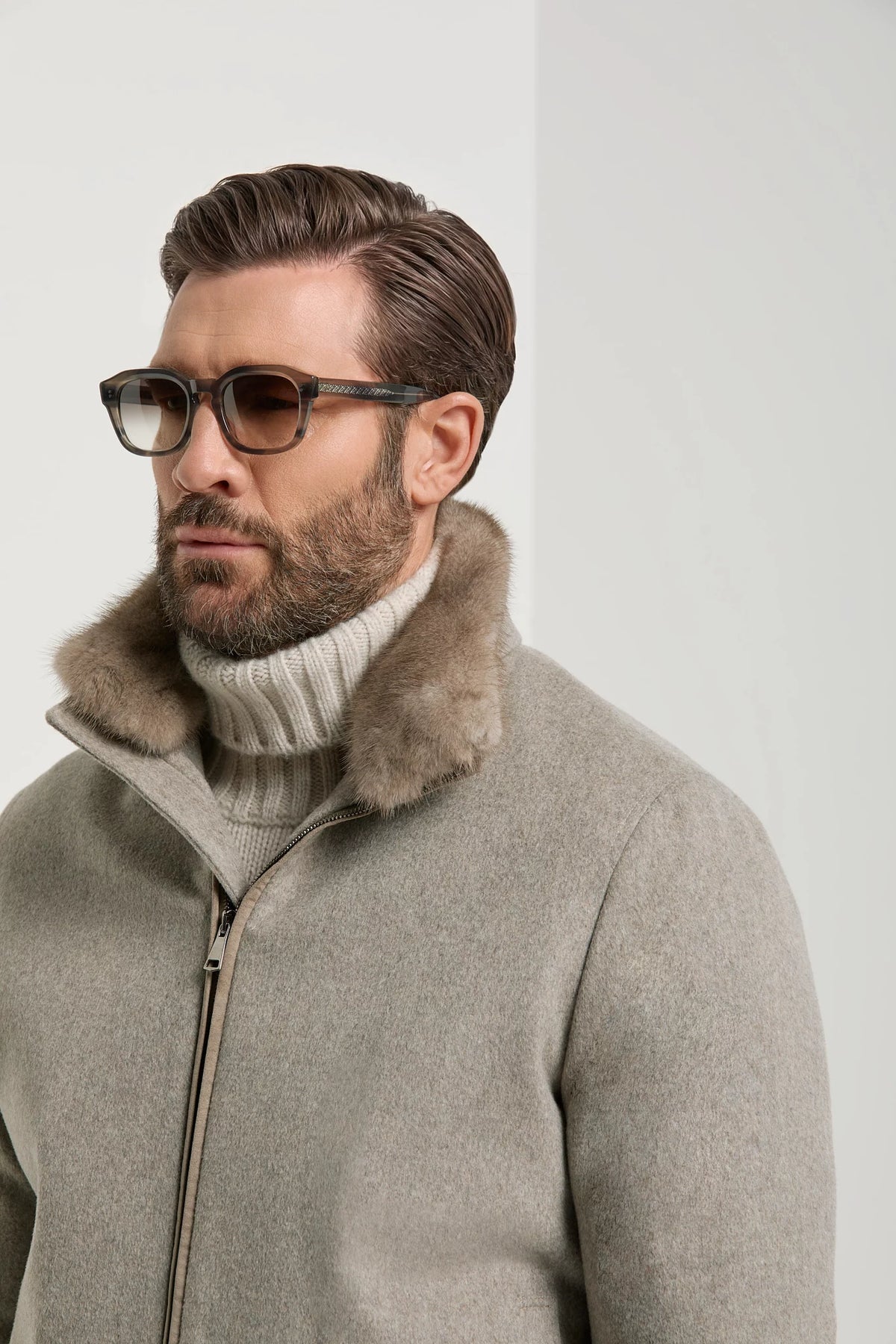 Pini Parma made in Italy men light taupe mink collar bomber outwear