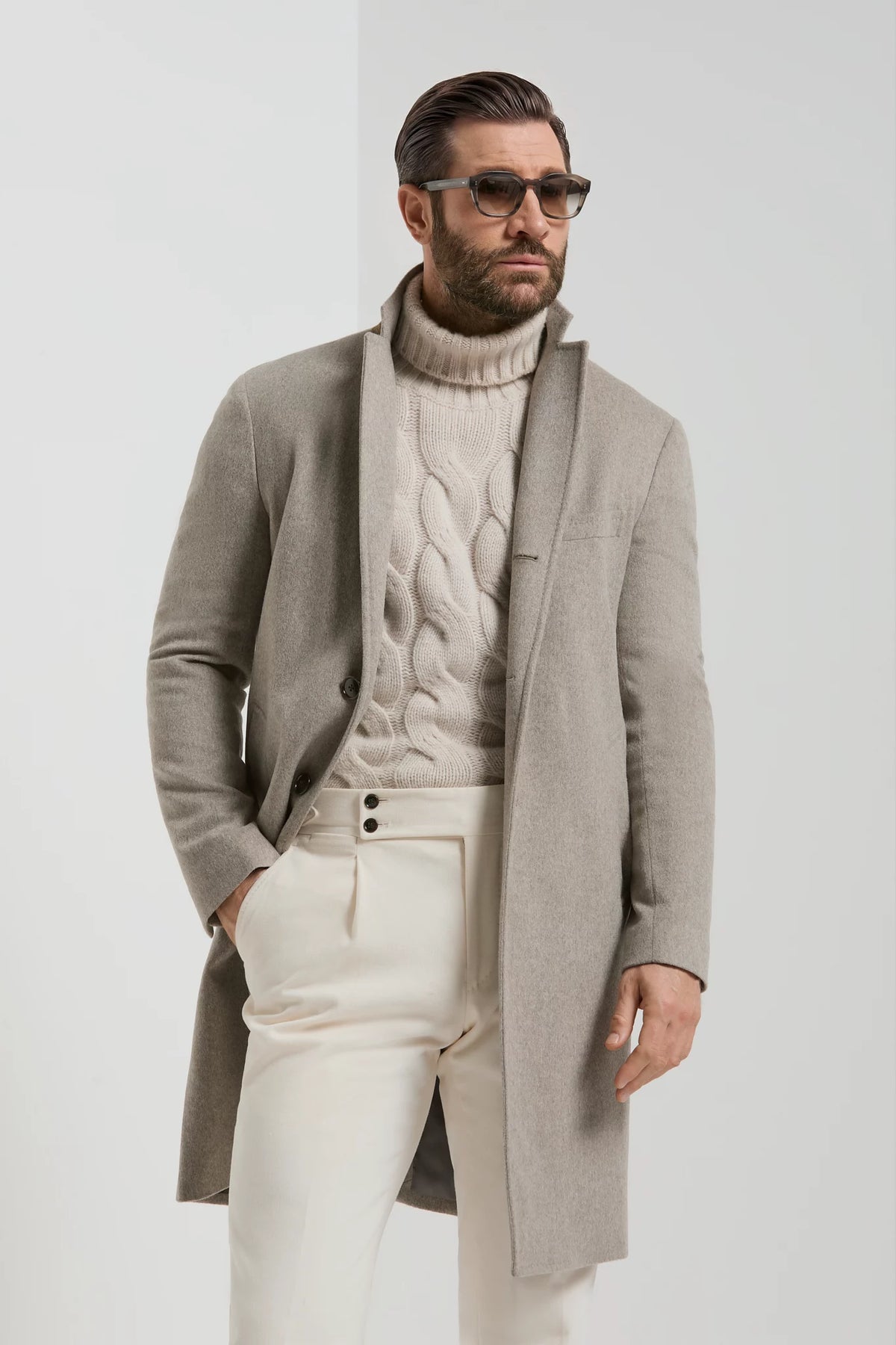 Pini Parma Made in Italy men fashion light taupe overcoat wool