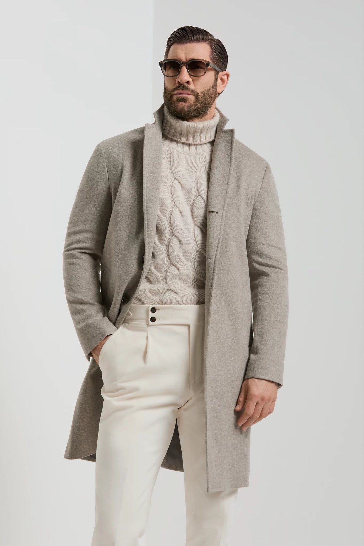 Pini Parma Made in Italy men fashion light taupe overcoat wool