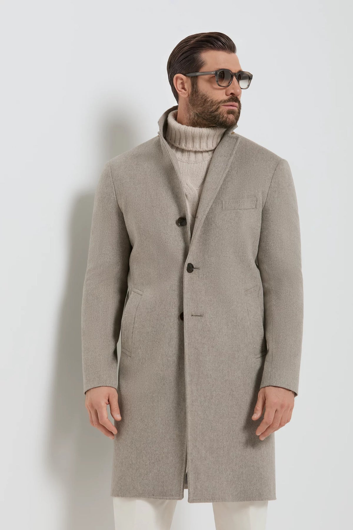 Pini Parma Made in Italy men fashion light taupe overcoat wool
