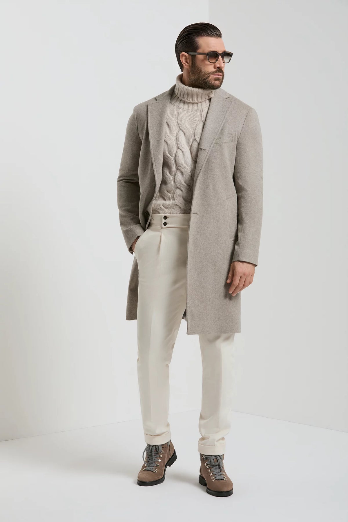 Pini Parma Made in Italy men fashion light taupe overcoat wool