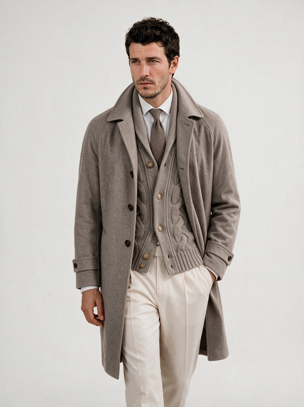 Light taupe raglan coat - Made in Italy