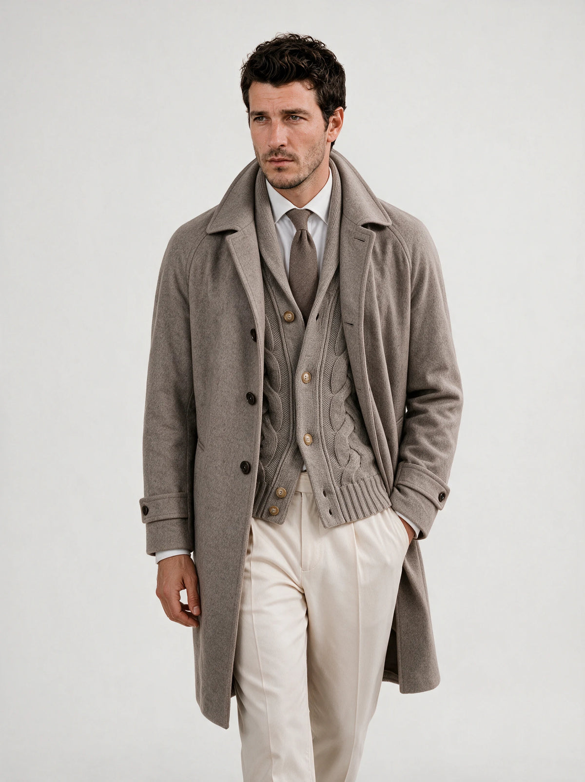 Light taupe raglan coat - Made in Italy