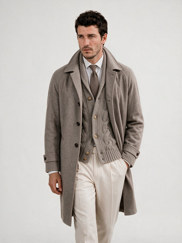 Light taupe raglan coat - Made in Italy