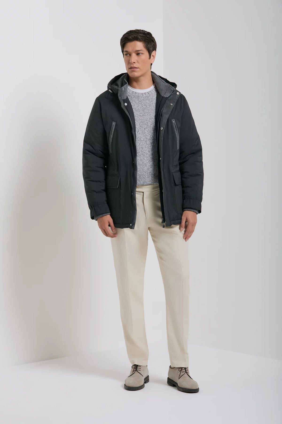 Pini Parma made in Italy men midnight blue technical parka outwear 