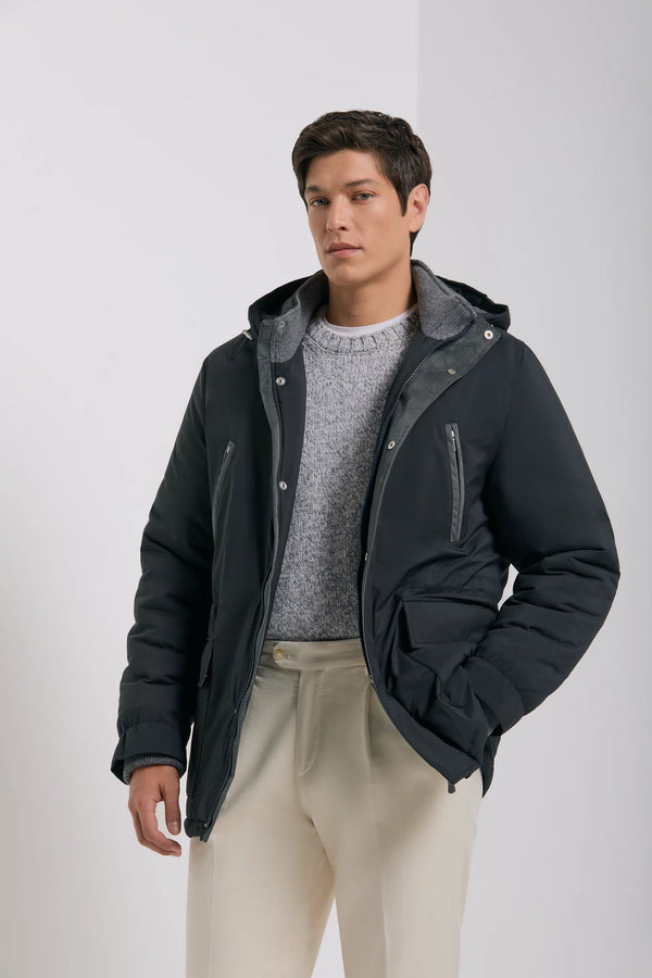 Pini Parma made in Italy men midnight blue technical parka outwear 
