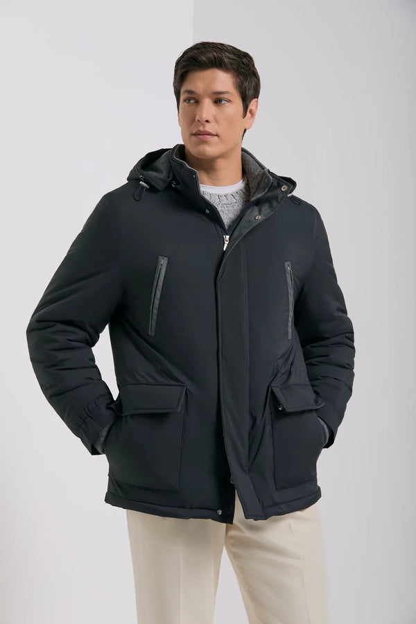 Pini Parma made in Italy men midnight blue technical parka outwear 